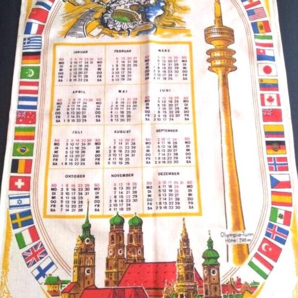 1972 Munich Germany Kitchen Tea Towel Calendar Olympic Summer Game - Picture 4 of 10